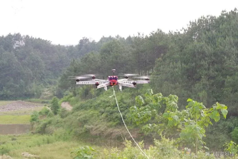 天工 M6-100C 放线无人机 ±800kV 特高压野外展放导引绳作业